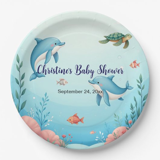 Aangepaste naam onder het Zee Baby shower Papieren Bordje (Voorkant)