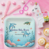 Aangepaste naam onder het Zee Baby shower Papieren Bordje (Feest)