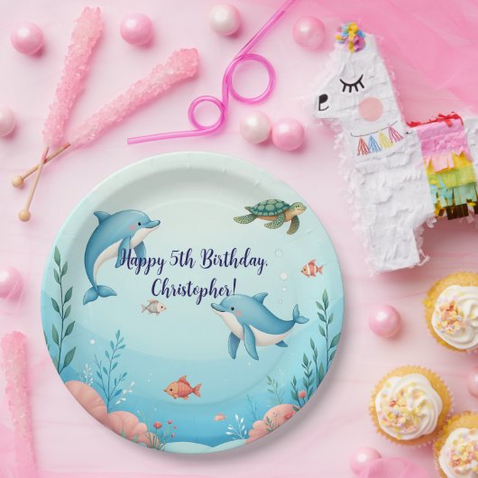 Aangepaste naam onder het Zee verjaardagsfeest Papieren Bordje (Feest)
