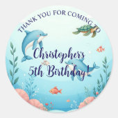 Aangepaste naam onder het Zee verjaardagsfeest Ronde Sticker (Voorkant)