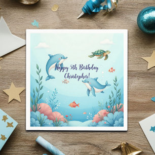 Aangepaste naam onder het Zee verjaardagsfeest Servet