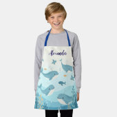 Aangepaste Naam Onder het Zee Whales & Fish Kinder Schort (Gedragen)