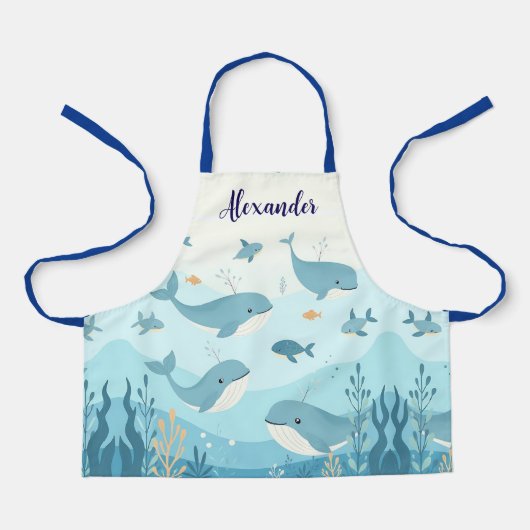 Aangepaste Naam Onder het Zee Whales & Fish Kinder Schort (Voorkant)