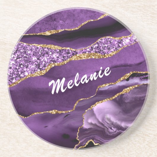 Aangepaste naam Onderzetter Agaat Paarse Gouden Gl (Voorkant)