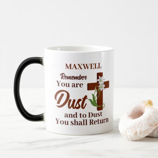 Aangepaste naam Onthoud dat je stof bent | Aswoens Magische Mok (Met donut)