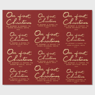 Aangepaste naam Onze eerste Kerstmis als mama en Cadeaupapier