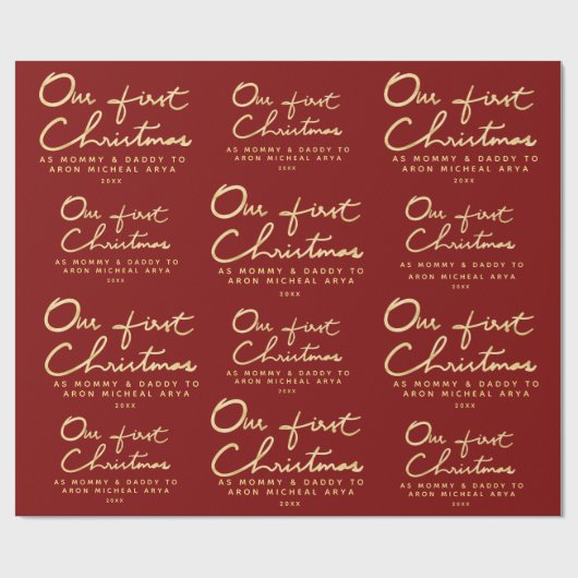 Aangepaste naam |Onze eerste Kerstmis als mama en  Cadeaupapier (Vlak)