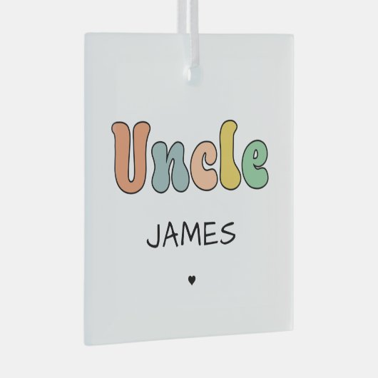 Aangepaste naam Oom Retro Cadeft | Oom gepersonali Glas Ornament (Voorkant Rechts)