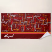 Aangepaste naam op alle grafische tekst rood oranj strandlaken (Voorkant)