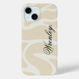 Aangepaste naam op beige crème eenvoudige organisc iPhone 15 case