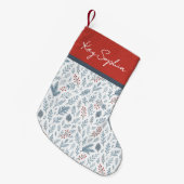 Aangepaste naam op botanische Holly Berry patroon Kleine Kerstsok (Voorkant (Hangend))