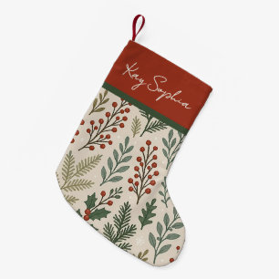 Aangepaste naam op botanische Holly Berry patroon Kleine Kerstsok