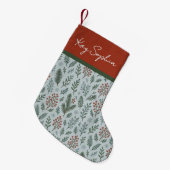 Aangepaste naam op botanische Holly Berry patroon Kleine Kerstsok (Voorkant (Hangend))