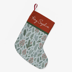 Aangepaste naam op botanische Holly Berry patroon Kleine Kerstsok