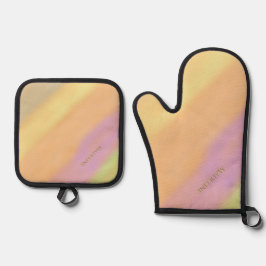 Aangepaste naam op Cotton Candy-kleuren Ovenwant & Pannenlap Set