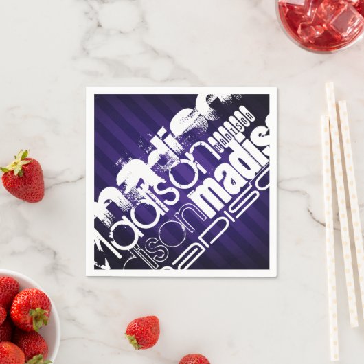 Aangepaste naam op Deep Violet Paarse Strepen Servetten (Insitu)