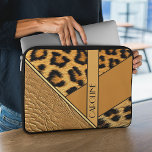 Aangepaste naam op het leder- en luipspatroon laptop sleeve<br><div class="desc">Prachtige hedendaagse lichte, middelbruine en donkerbruine huidvlekken patroon, nevelleder en diverse geometrische vormen, die samen een eclectische abstracte mozaïek creëren. Met ruimte om aan te passen of met naam, monogram of initialen van uw keus te personaliseren. , funky, moderne en grillige vormgeving voor de liefhebber van artistieke, heup-, -modderretro- of...</div>