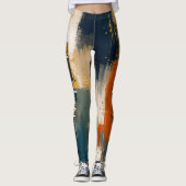 Aangepaste naam op luxe goud marineblauw abstract leggings (Voorkant)