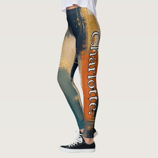 Aangepaste naam op luxe goud marineblauw abstract leggings (Links)