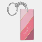 Aangepaste naam op mooie pastel roze blos strepen sleutelhanger (Voorkant Links)