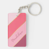 Aangepaste naam op mooie pastel roze blos strepen sleutelhanger (achterkant)