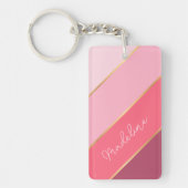 Aangepaste naam op mooie pastel roze blos strepen sleutelhanger (Voorkant)