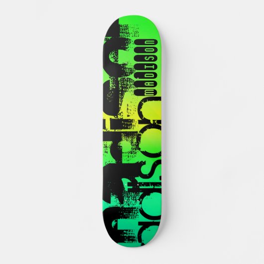 Aangepaste Naam op Neon Aqua Groen en Geel Persoonlijk Skateboard (Voorkant)