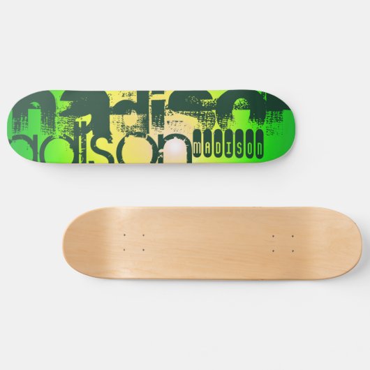 Aangepaste naam op Neon Yellow & Green Skateboard (Horizontaal)