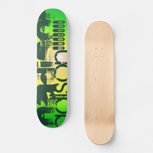 Aangepaste naam op Neon Yellow & Green Skateboard (Voorkant)