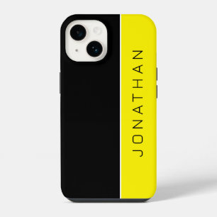 Aangepaste naam op Simple Modern Black   Geel iPhone 14 Hoesje