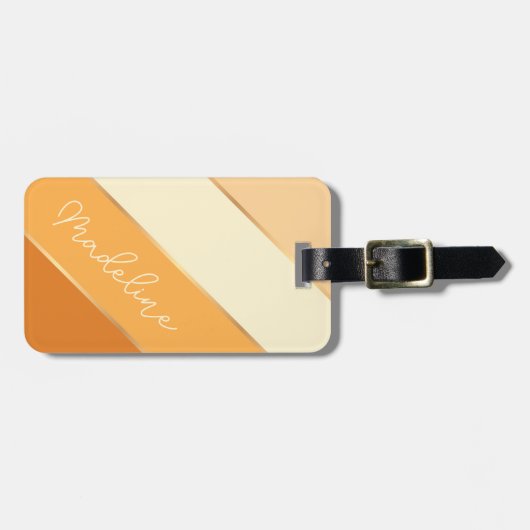Aangepaste naam op  zomergele Oranje strepen Bagagelabel (Voorkant horizontaal)