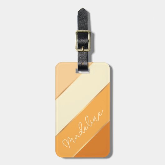 Aangepaste naam op  zomergele Oranje strepen Bagagelabel (Voorkant verticaal)