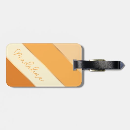 Aangepaste naam op  zomergele Oranje strepen Bagagelabel (Achterkant horizontaal)
