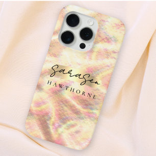 Aangepaste Naam Opal Stone Design Roos Gold iPhone 15 Pro Case