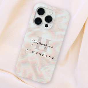 Aangepaste Naam Opal Stone Design Roos Gold Monogr iPhone 15 Pro Case