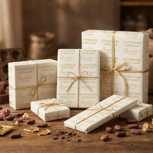 Aangepaste naam oprichtingsdatum goud ivoor chocol cadeaupapier