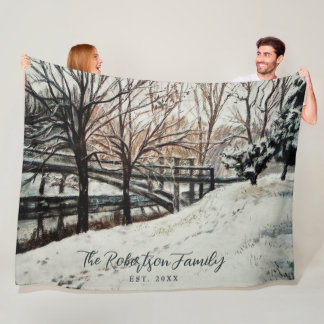 Aangepaste naam Oprichtingsjaar Aquarel Winter Nat Fleece Deken