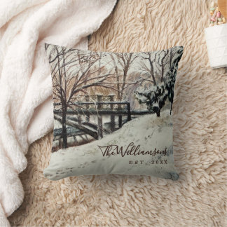 Aangepaste Naam Oprichtingsjaar Aquarel Winter Nat Kussen