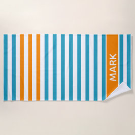 Aangepaste naam Oranje blauw, multistripe Strandlaken