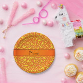 Aangepaste naam oranje bliksembouten papieren bordje (Feest)