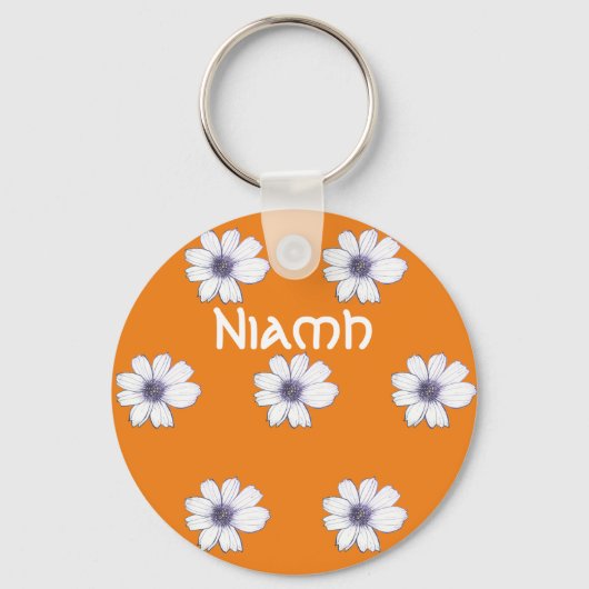 Aangepaste naam oranje bloempatroon Button Belangr Sleutelhanger (Voorkant)