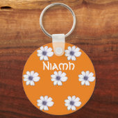 Aangepaste naam oranje bloempatroon Button Belangr Sleutelhanger (Voorkant)