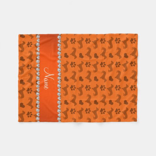 Aangepaste naam oranje dachshunds harten poten fleece deken (Voorkant (Horizontaal))