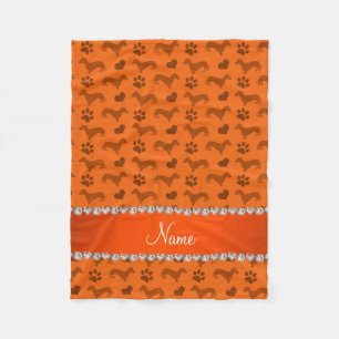 Aangepaste naam oranje dachshunds harten poten fleece deken
