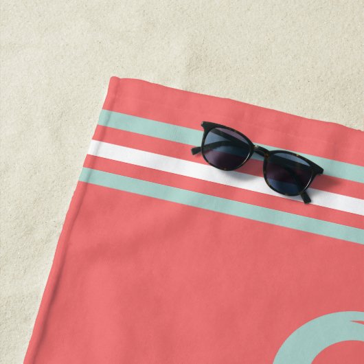 Aangepaste naam Oranje en Licht Mint Anchor Strandlaken (In situ)