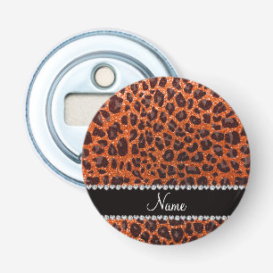 Aangepaste naam oranje glitterblad afdrukken button flesopener