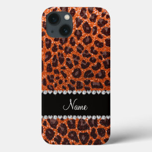 Aangepaste naam oranje glitterblad afdrukken iPhone 13 hoesje
