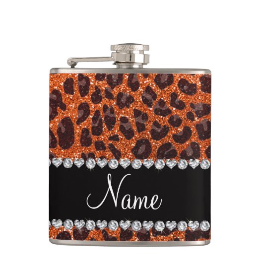 Aangepaste naam oranje glitterblad afdrukken heupfles (Voorkant)