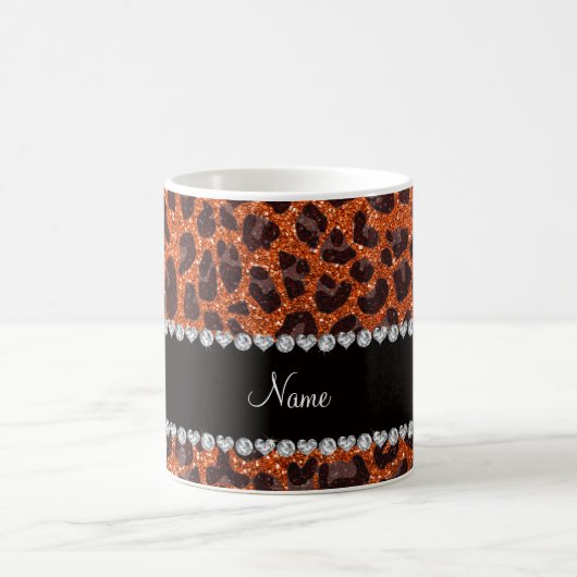 Aangepaste naam oranje glitterblad afdrukken koffiemok (Center)