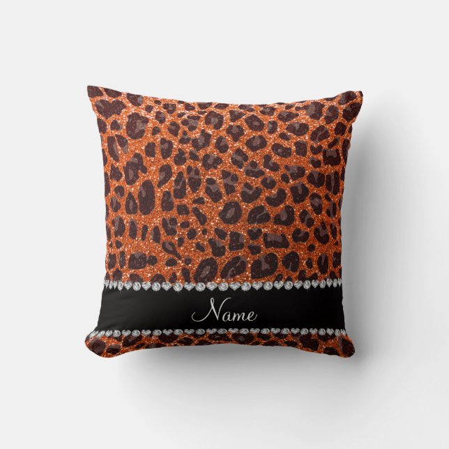 Aangepaste naam oranje glitterblad afdrukken kussen (Voorkant)